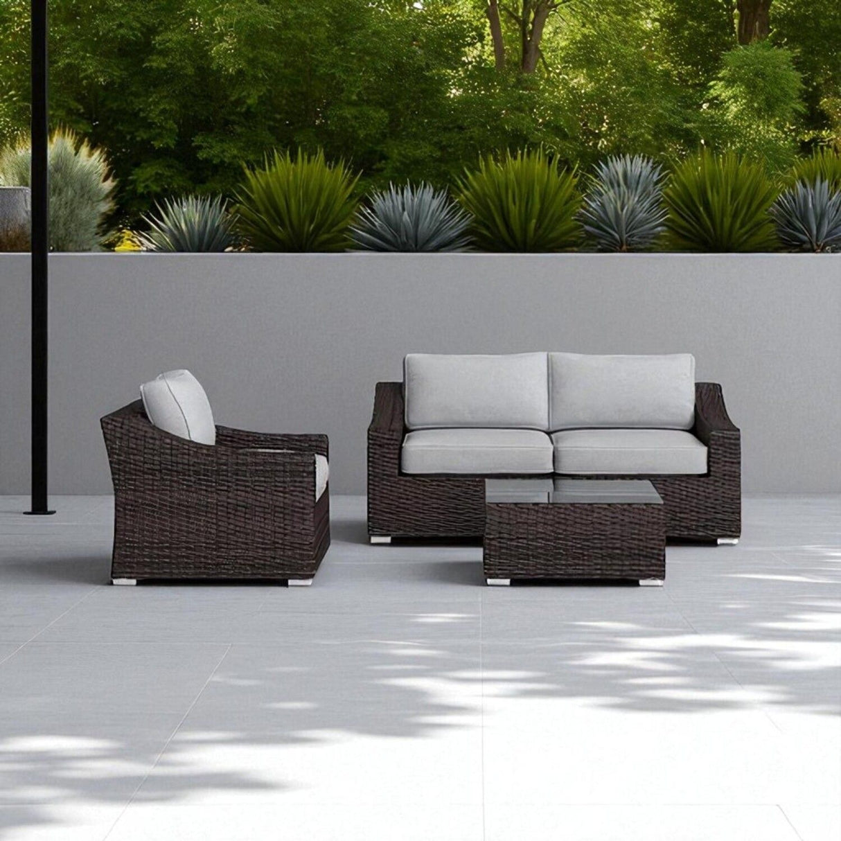 Outdoor Wicker Conversation Set With Cushions, All Weather