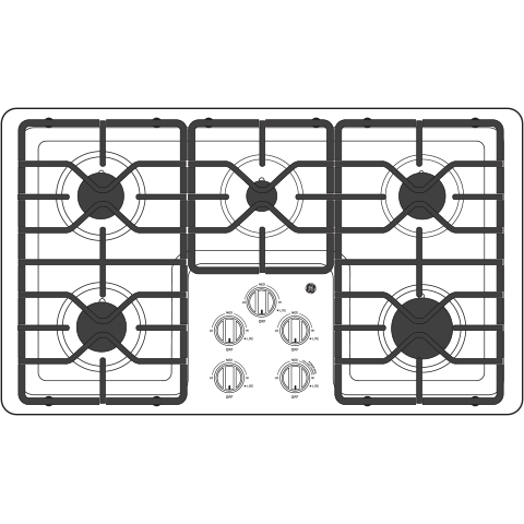 GE JGP3036DLBB - 36 in. 5-Burner Natural Gas Cooktop with Simmer Burner & Power Burner - Black