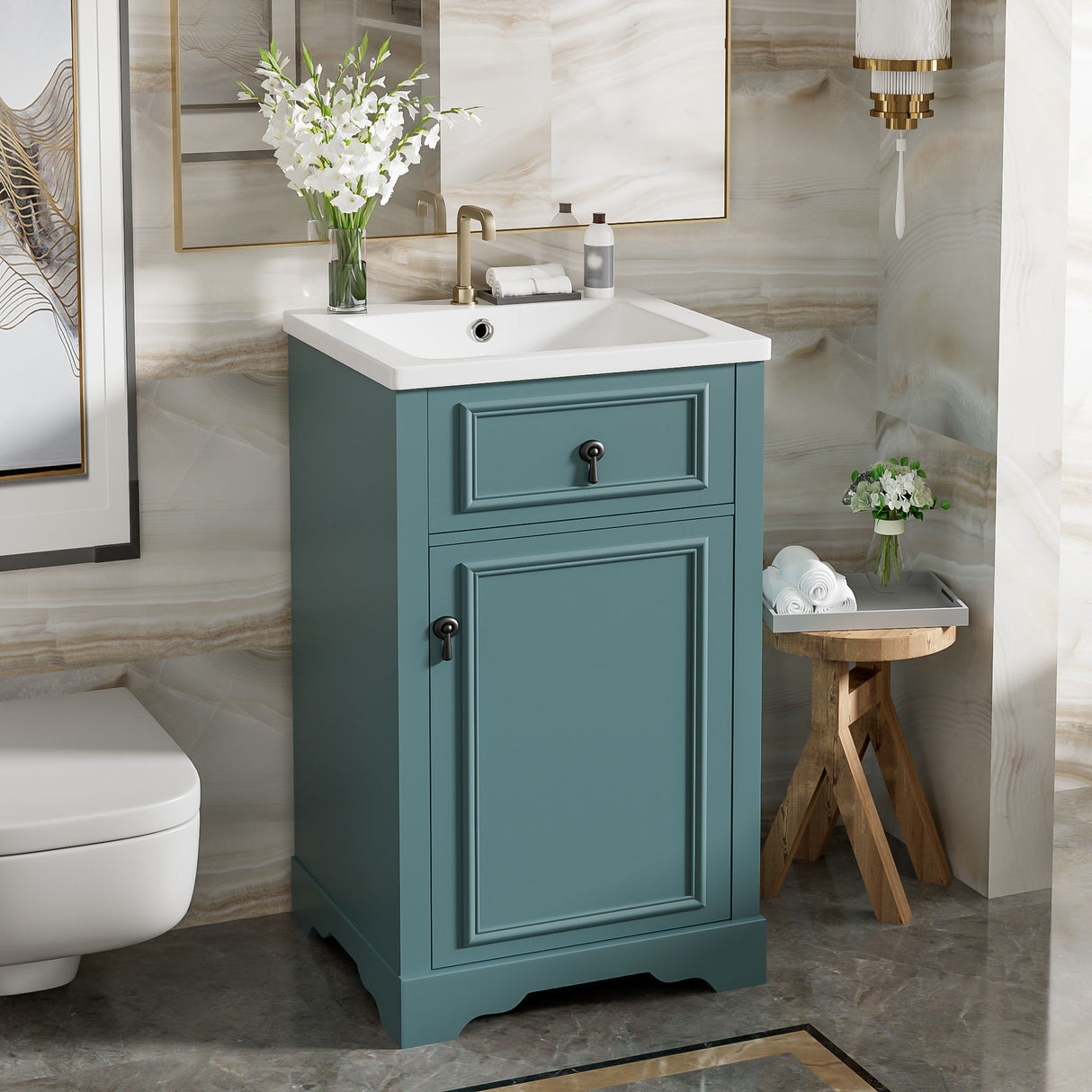 Elegant Bathroom Vanity With Ceramic Sink, Soft Close Door, Adjustable Shelf