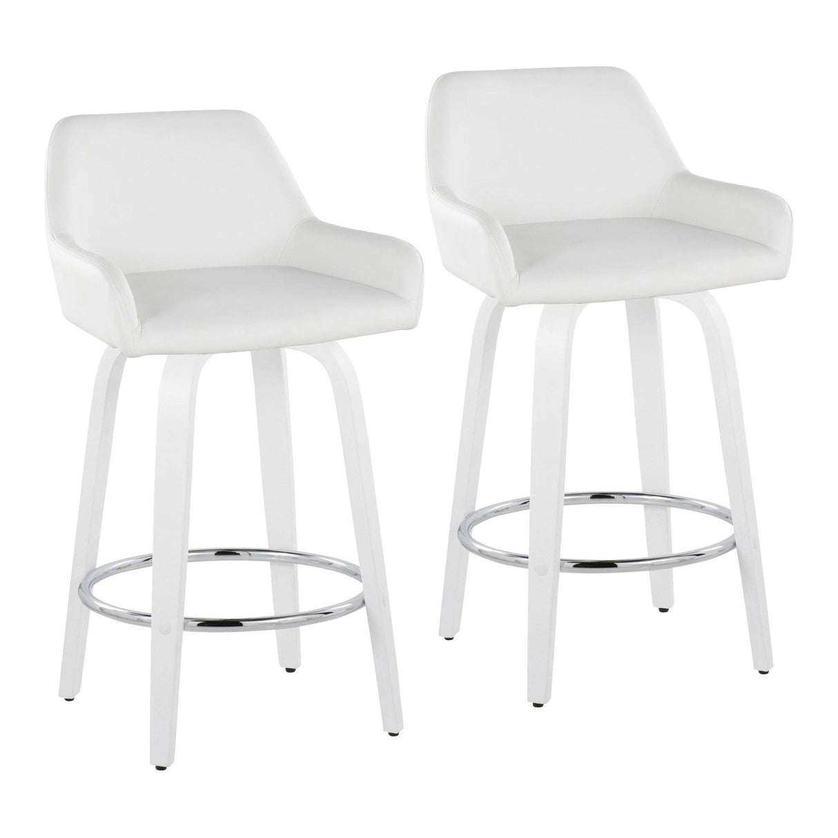 Cinch - Contemporary Fixed-Height Swivel Counter Stool (Set of 2) - White Wood And Round Footrest