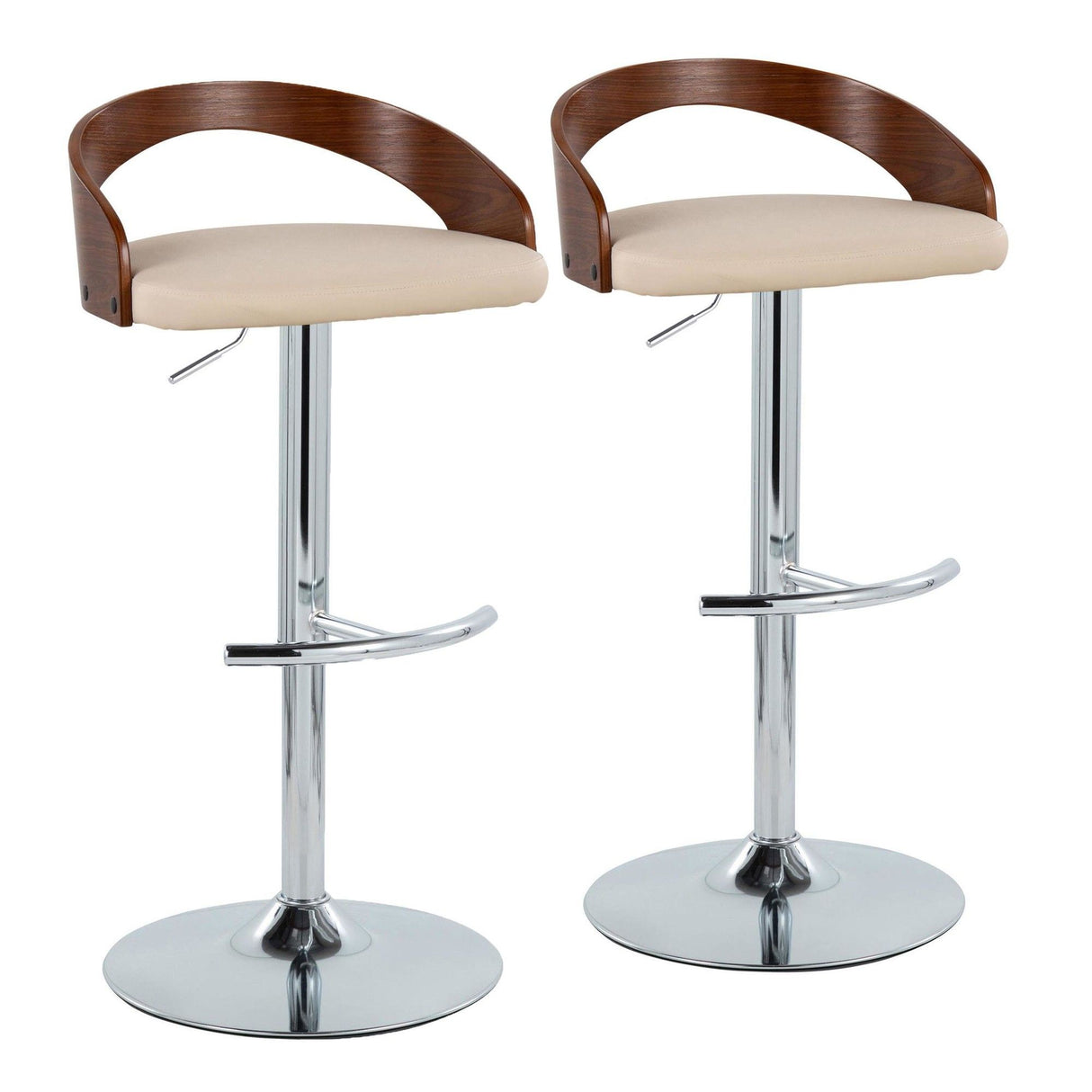 Grotto - Adjustable Barstool - Chrome Metal, Walnut Wood