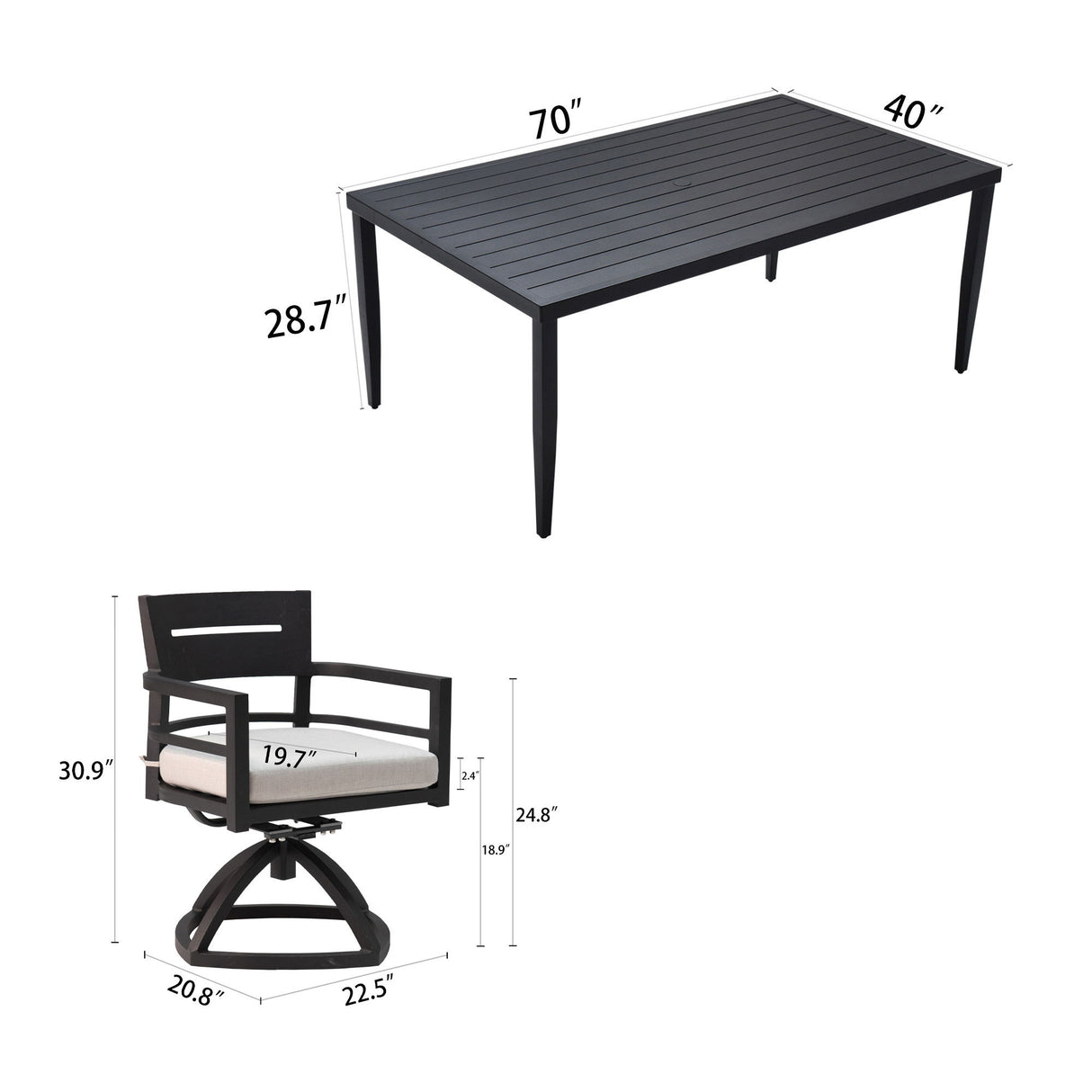 Outdoor Modern Dining Set, Chairs Sunbrella Cushioned And Dining Table With Umbrella Hole