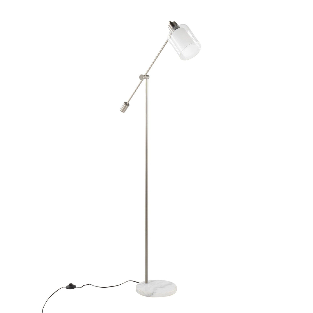 Marcel - Floor Lamp - White Marble And Nickel Metal With Clear And Frosted Glass Shade