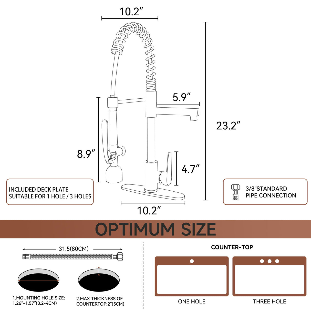 Kitchen Sink Faucet With LED Pull Down Sprayer, Single Handle High Arc Faucet, Dual Spouts, Deck Mount - Matte Black