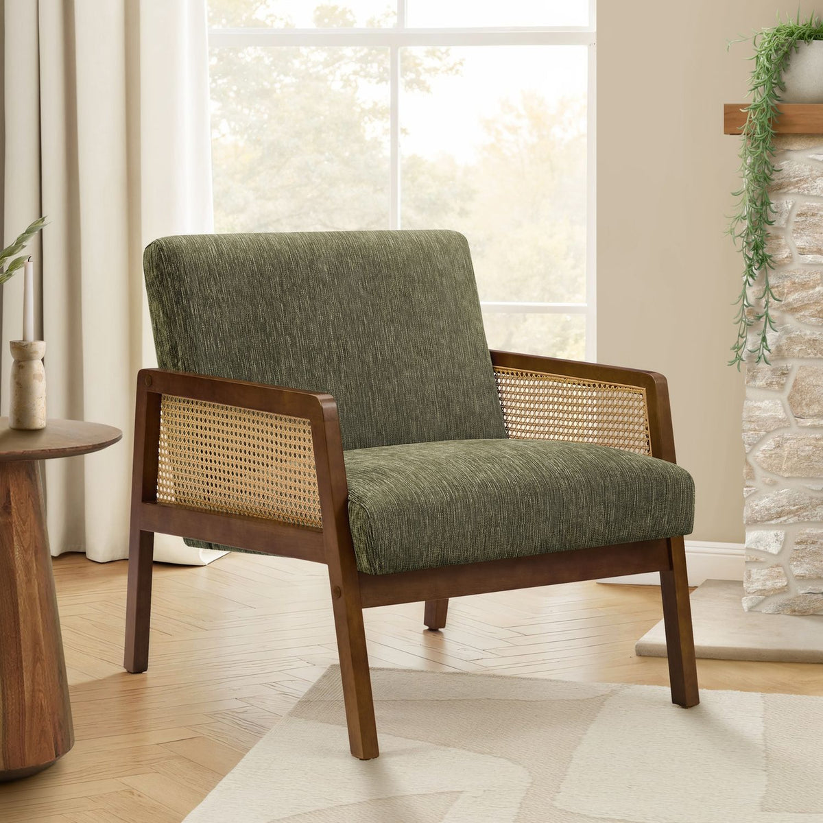 Accent Chair, Upholstered Seating For Living Room Or Bedroom - Green