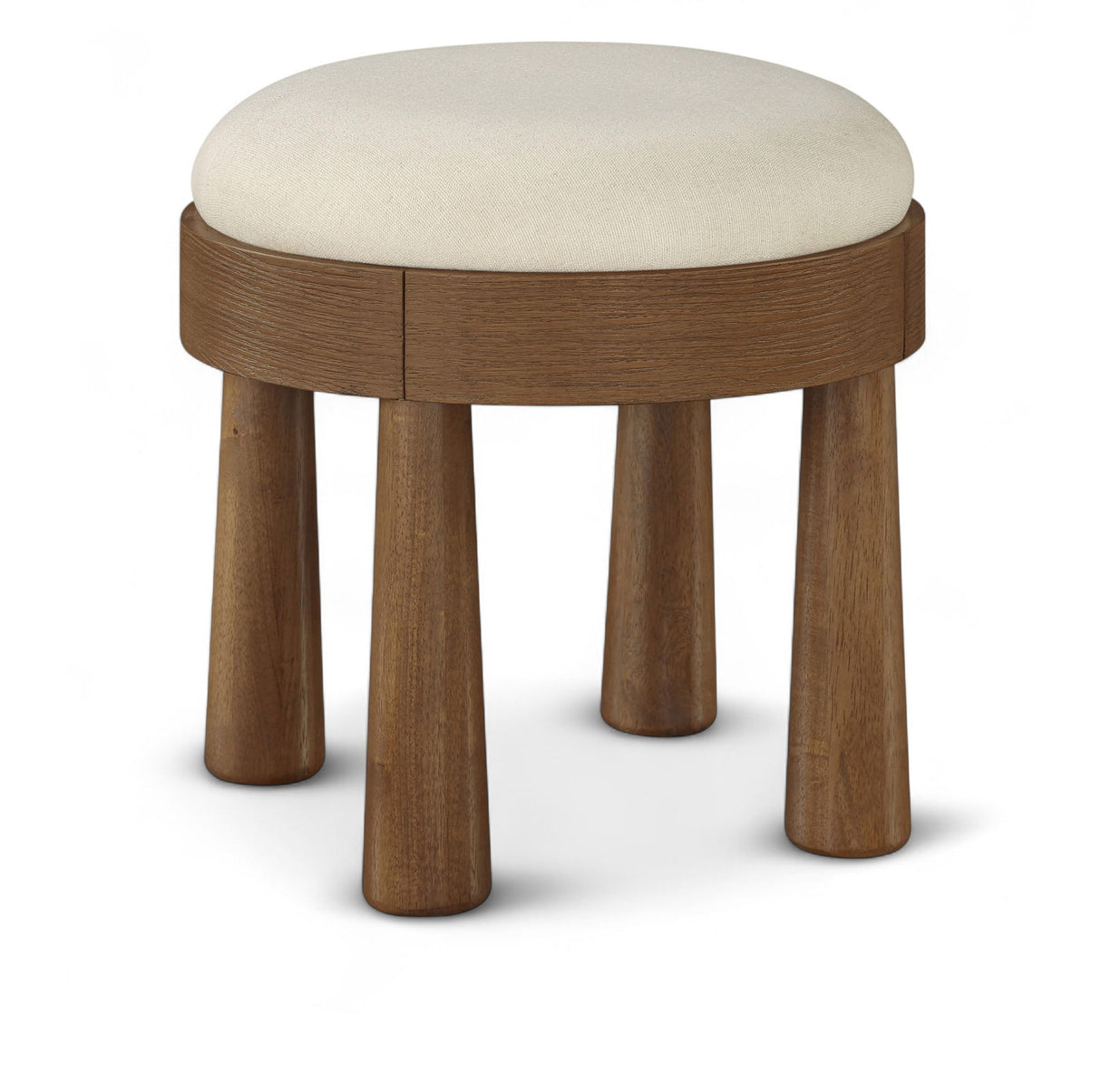 Larea - Linen Textured Fabric Upholstered Ottoman - Walnut Base