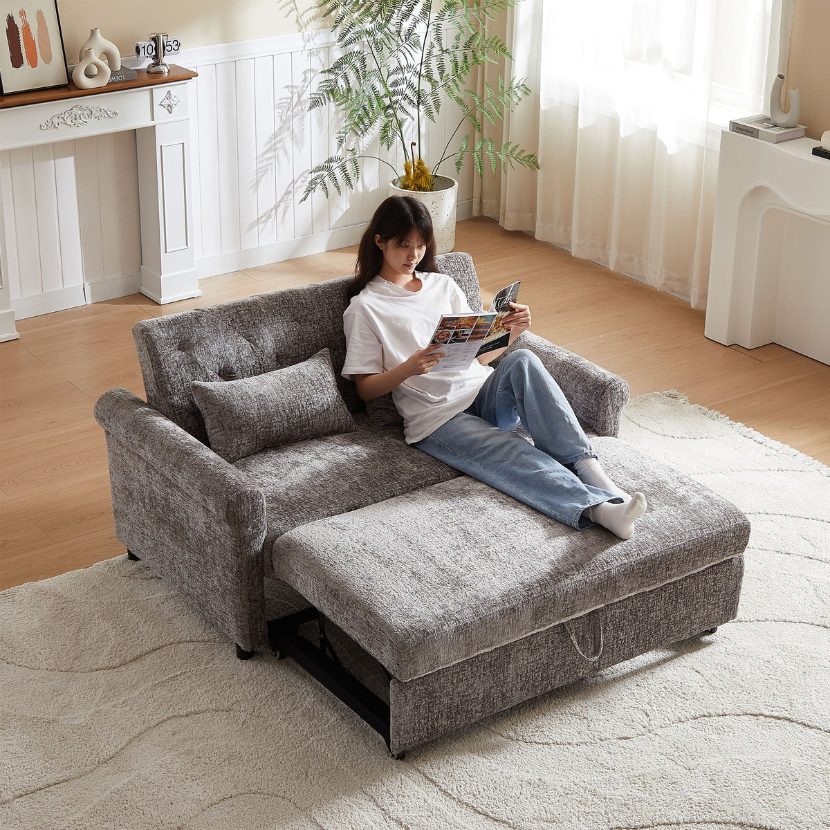 Loveseat Sofa Bed, Pull - Out Couch Sleeper & 2 Pillows