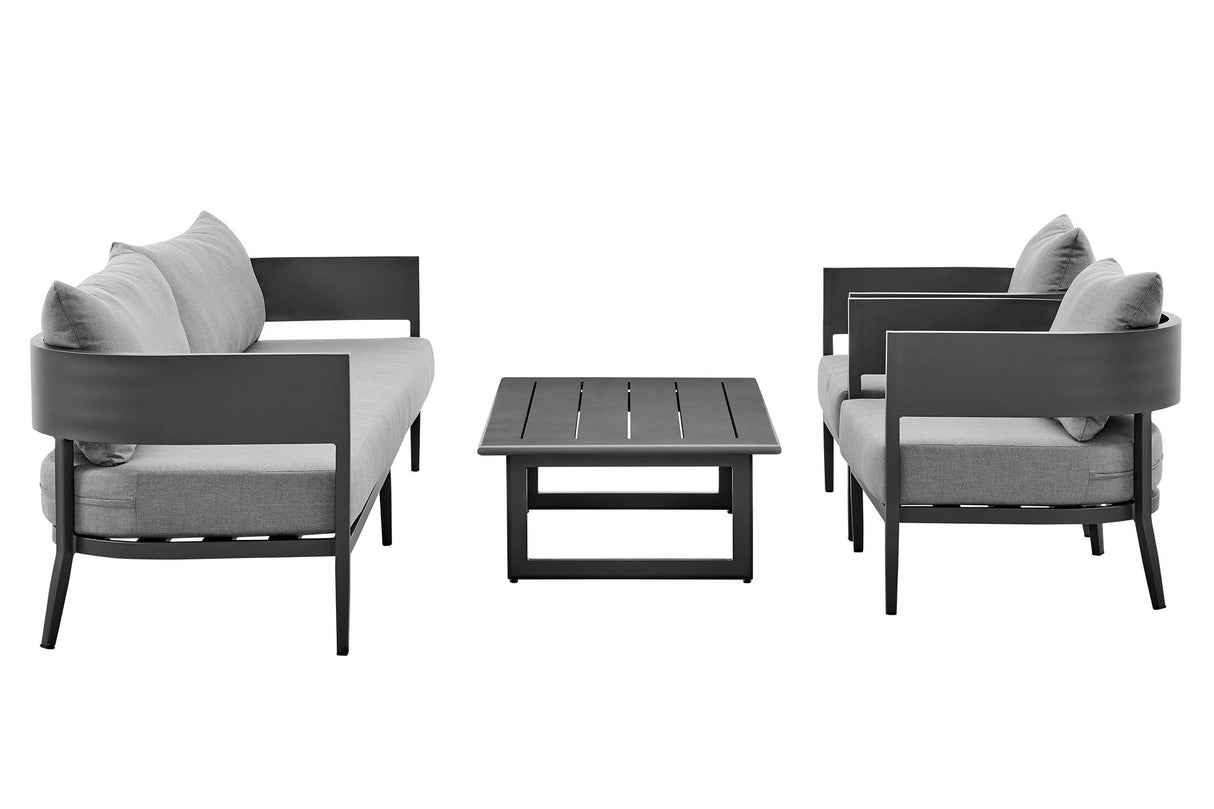Argiope - 4 Piece Outdoor Aluminum & Fabric Outdoor Conversation Set - Dark Gray