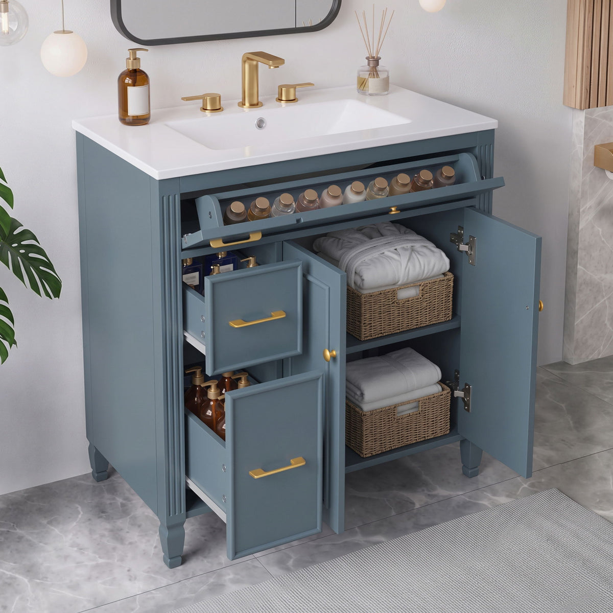 Freestanding Bathroom Vanity With Sink, Soft Close Door, Tip Out Drawer