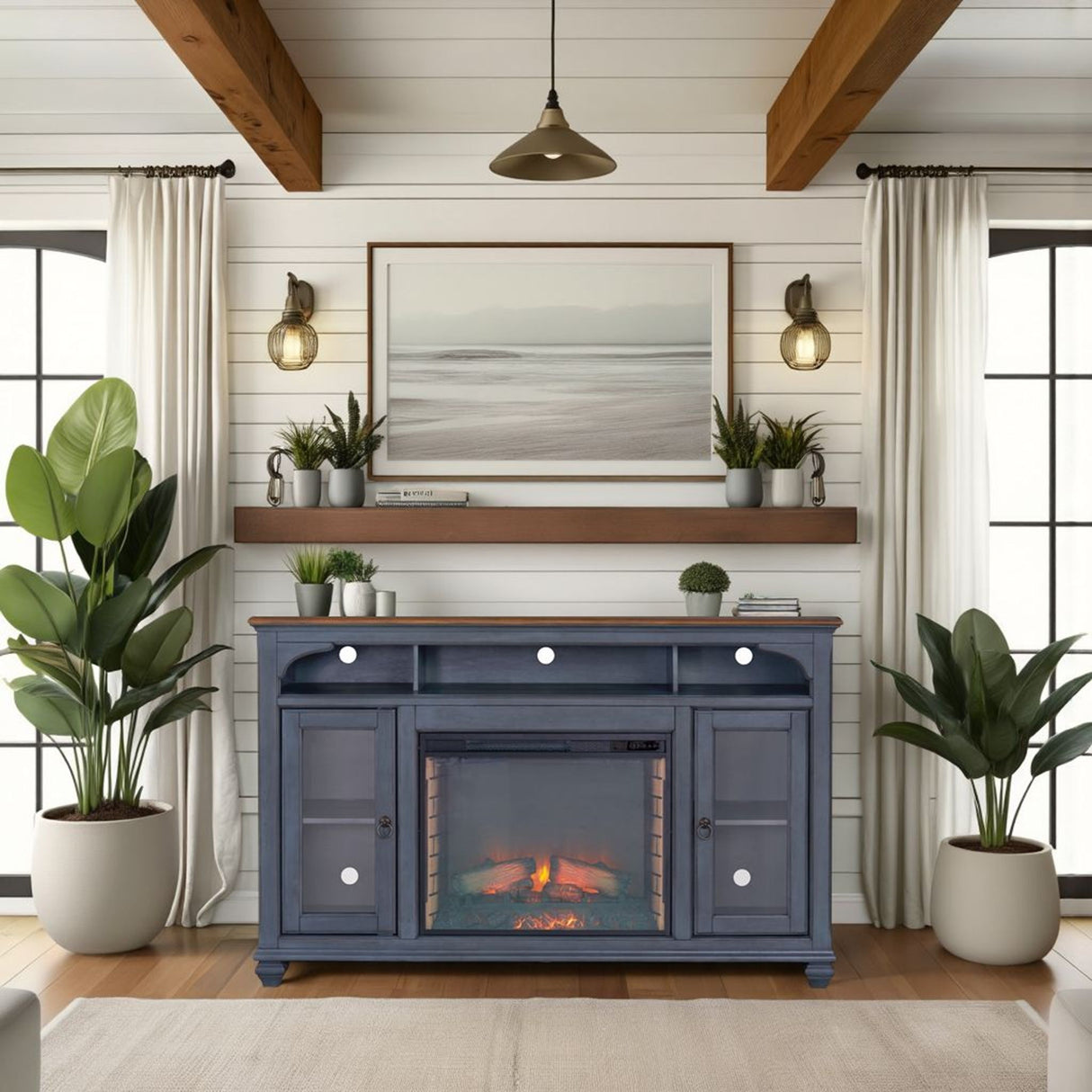 Fireplace TV Stand For TVs Up To 80" - Blue