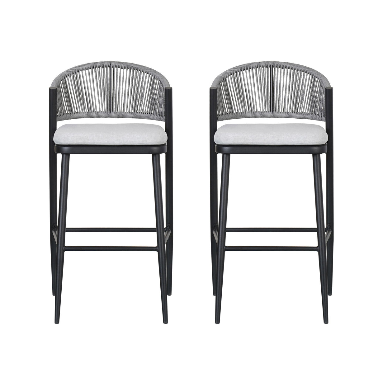 Outdoor Bar Height Metal Frame Counter Stools With Scallop Shaped Backrest & Water Resistant Cushions