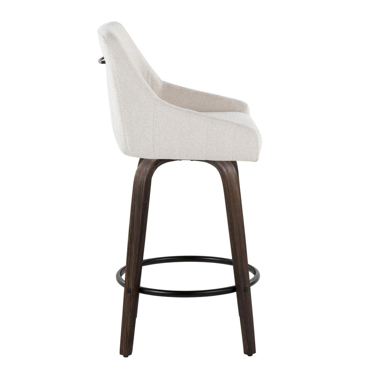 Hannah - 26" Fixed-Height Counter Stool With Swivel And Round Black Metal Footrest (Set of 2) - Walnut Glazed Wood