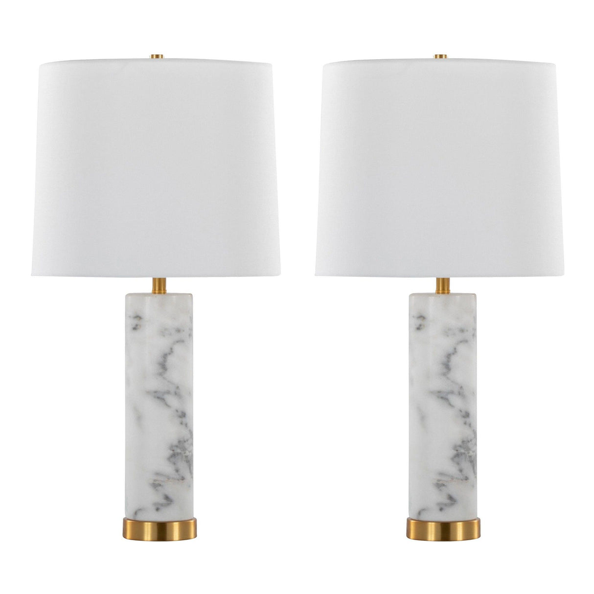 Marabella - 26" Marble Table Lamp (Set of 2) - White Marble And Brass Metal With White Linen Shade