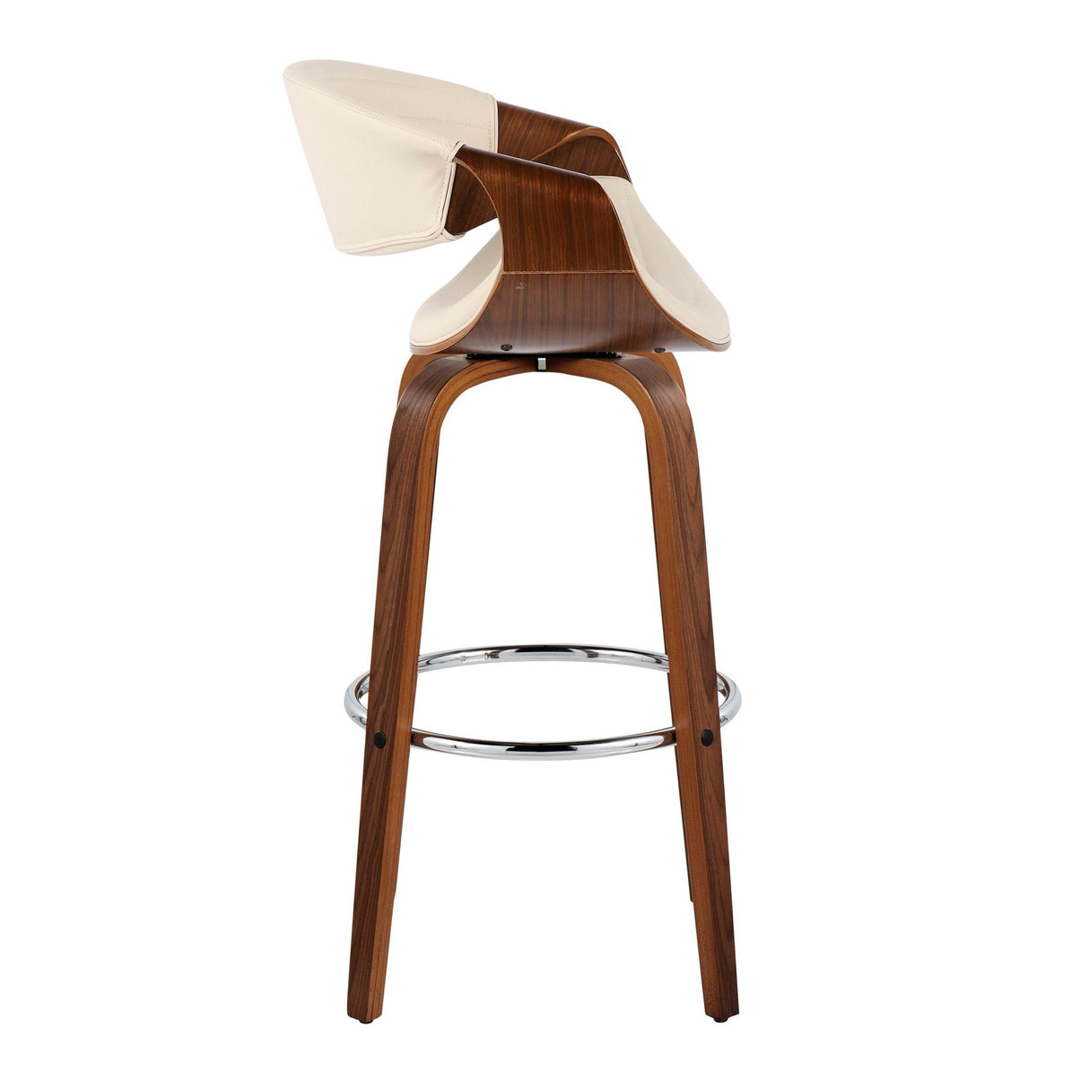 Curvo - 30" Fixed-Height Barstool With Swivel And Round Chrome Metal Footrest (Set of 2) - Walnut Wood