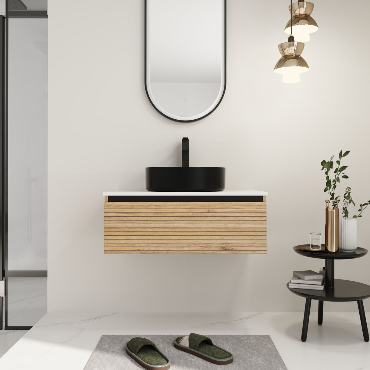 Wall Mounted Bathroom Vanity With Art Sink & 1 Soft Close Drawer