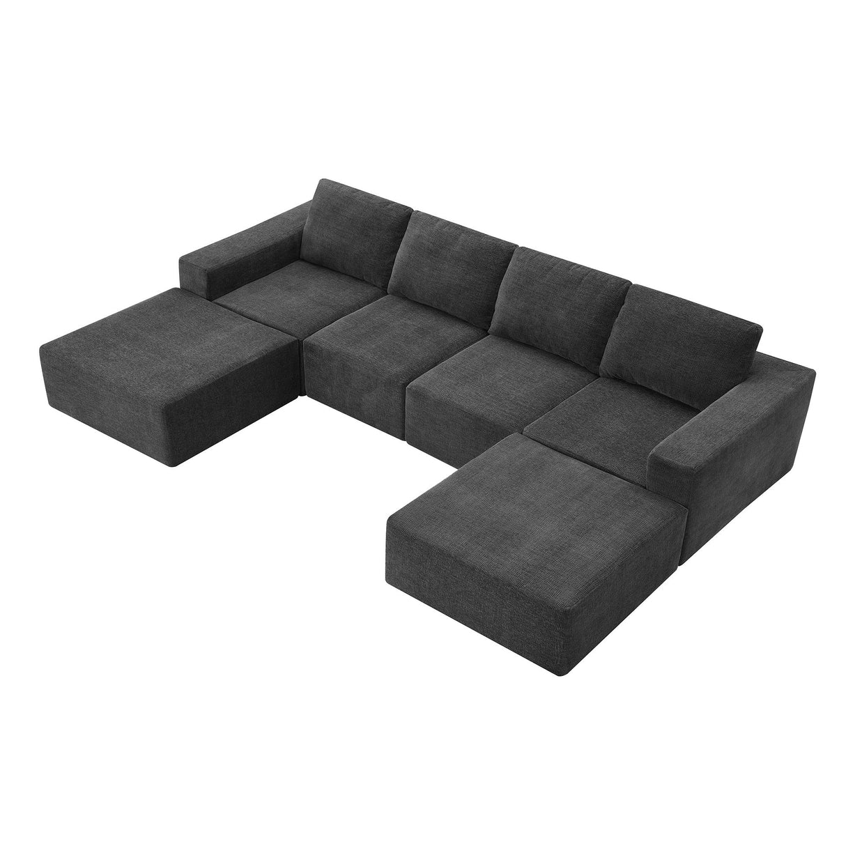Modular U Shaped Sectional With Ottomans, Luxury Cloud Floor Couch With Deep Seat Fully Compressed Upholstered Sofa