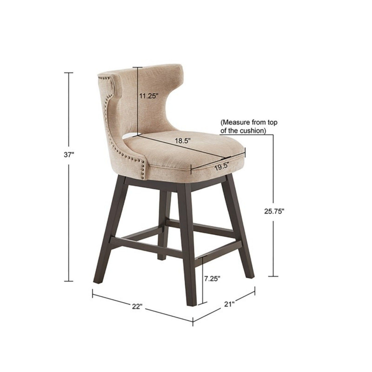 360 Degree Swivel Counter Stool With Silver Detailing