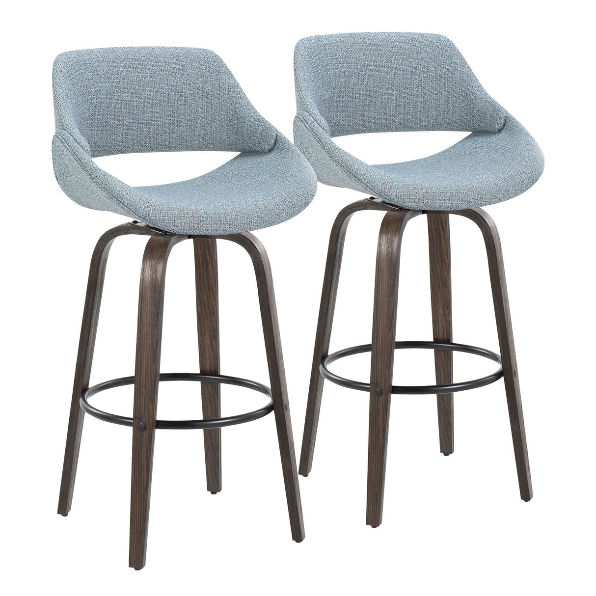 Fabrizzi - 30" Fixed-Height Barstool With Swivel And Round Black Metal Footrest (Set of 2) - Walnut Glazed Wood