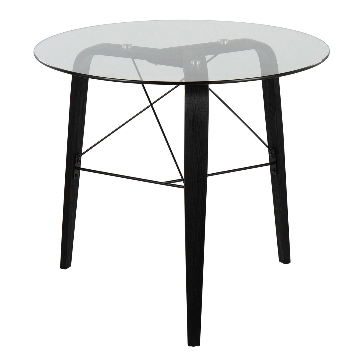 Trilogy - Mid-Century Modern Round Dinette Table - Black Wood With Clear Glass Top