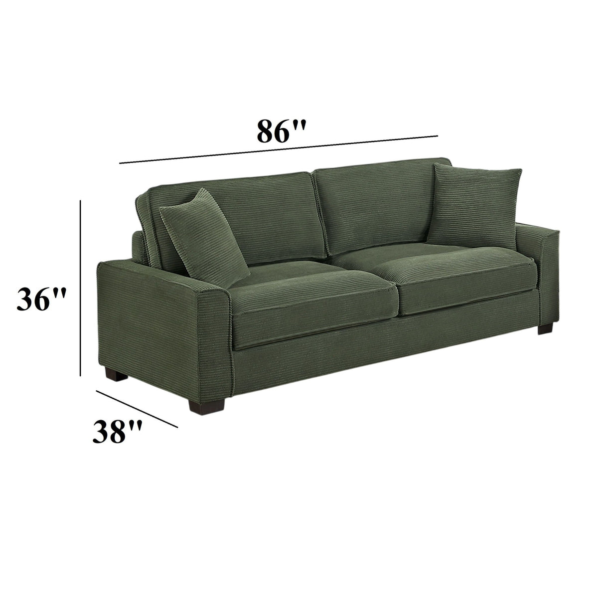 Sofa & Loveseat 2 Piece Set With Accent Pillows - Forest Green