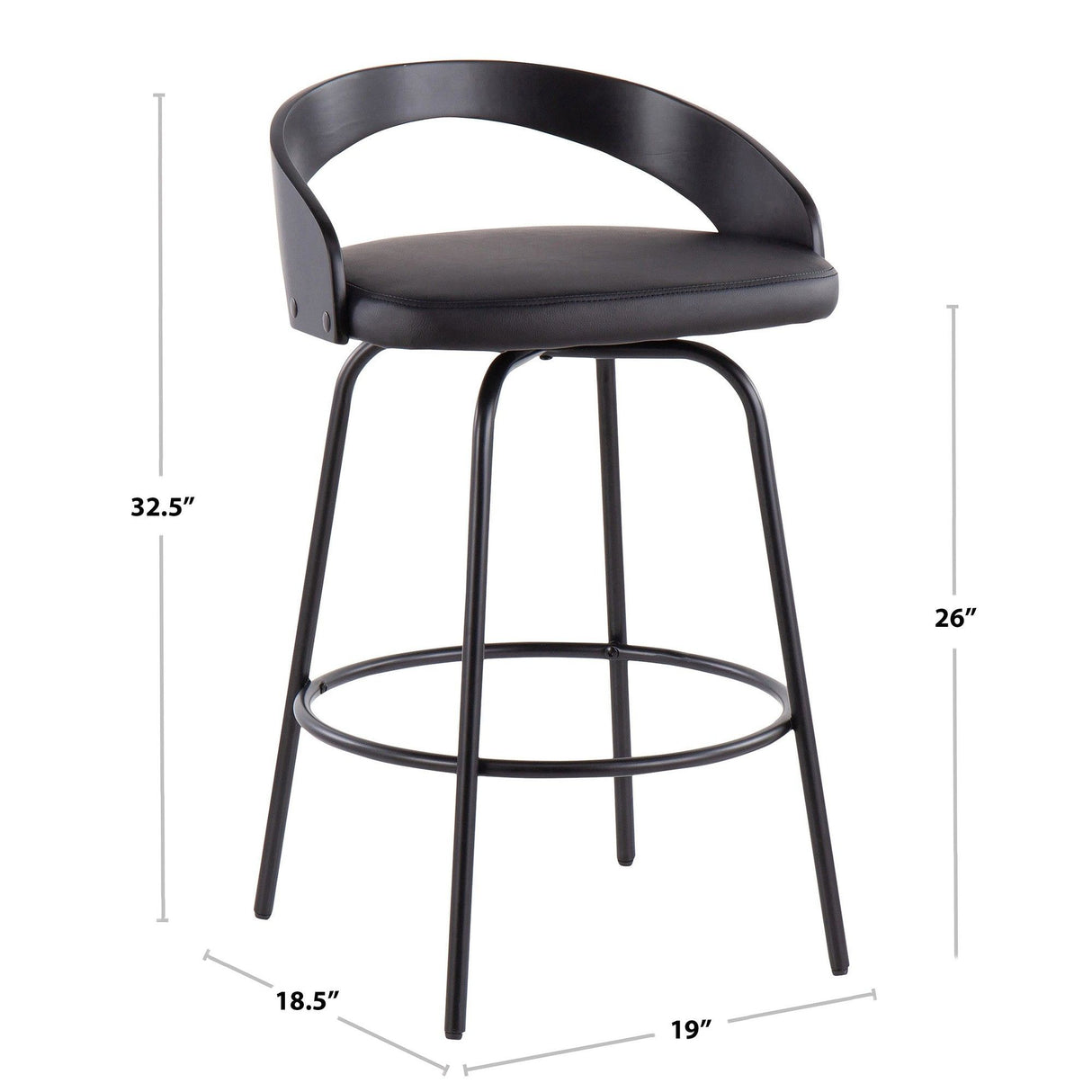 Grotto - Upholstered Fixed-Height Counter Stool - Black Metal