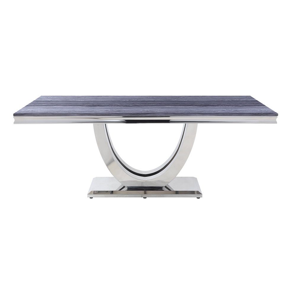 Cambrie - Dining Table With Engineered Stone Top - Engineered Stone Top & Mirrored Silver