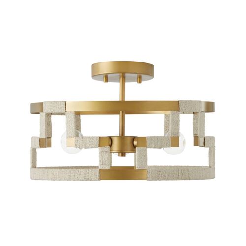 Capital Lighting 241031NL Hala Semi Flush Mount Ceiling Light - Bleached Natural Jute / Patinaed Brass