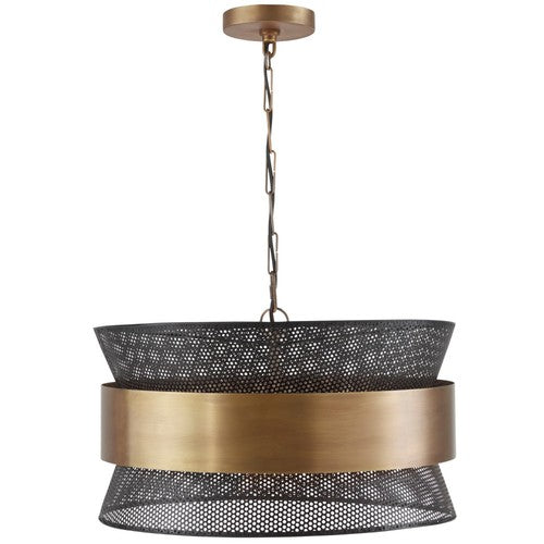 Capital Lighting 330447PK Drum Pendant - Patinaed Brass and Black