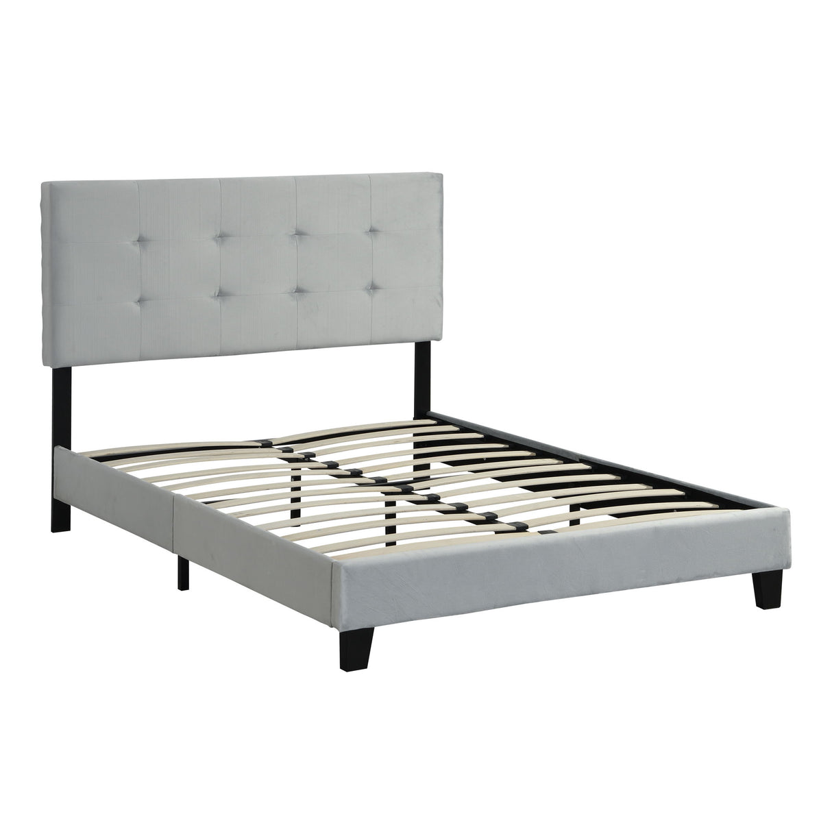 Full Size Upholstered Platform Bed Frame With Tufted Headboard, Strong Wood Slat Support - Gray