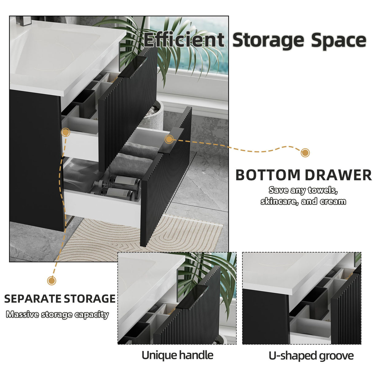 Modern Wall Mounted Floating Bathroom Vanity With Sink And Drawers
