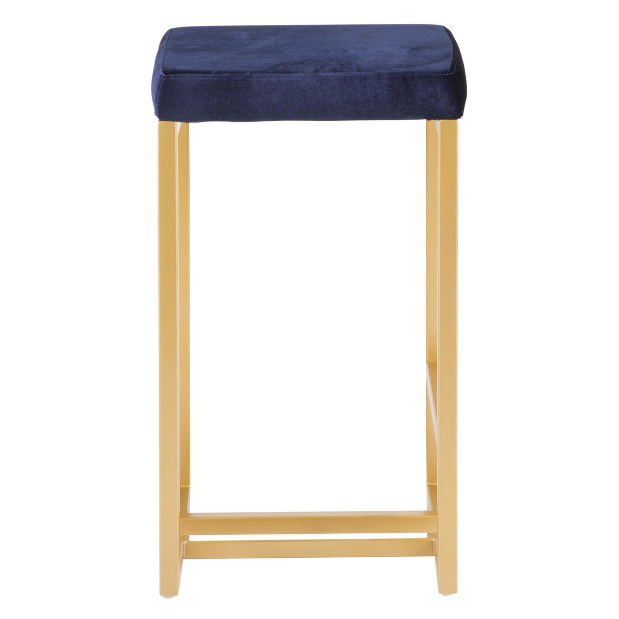 Midas - Contemporary - Glam Counter Stool (Set of 2) - Gold With Blue Velvet Cushion