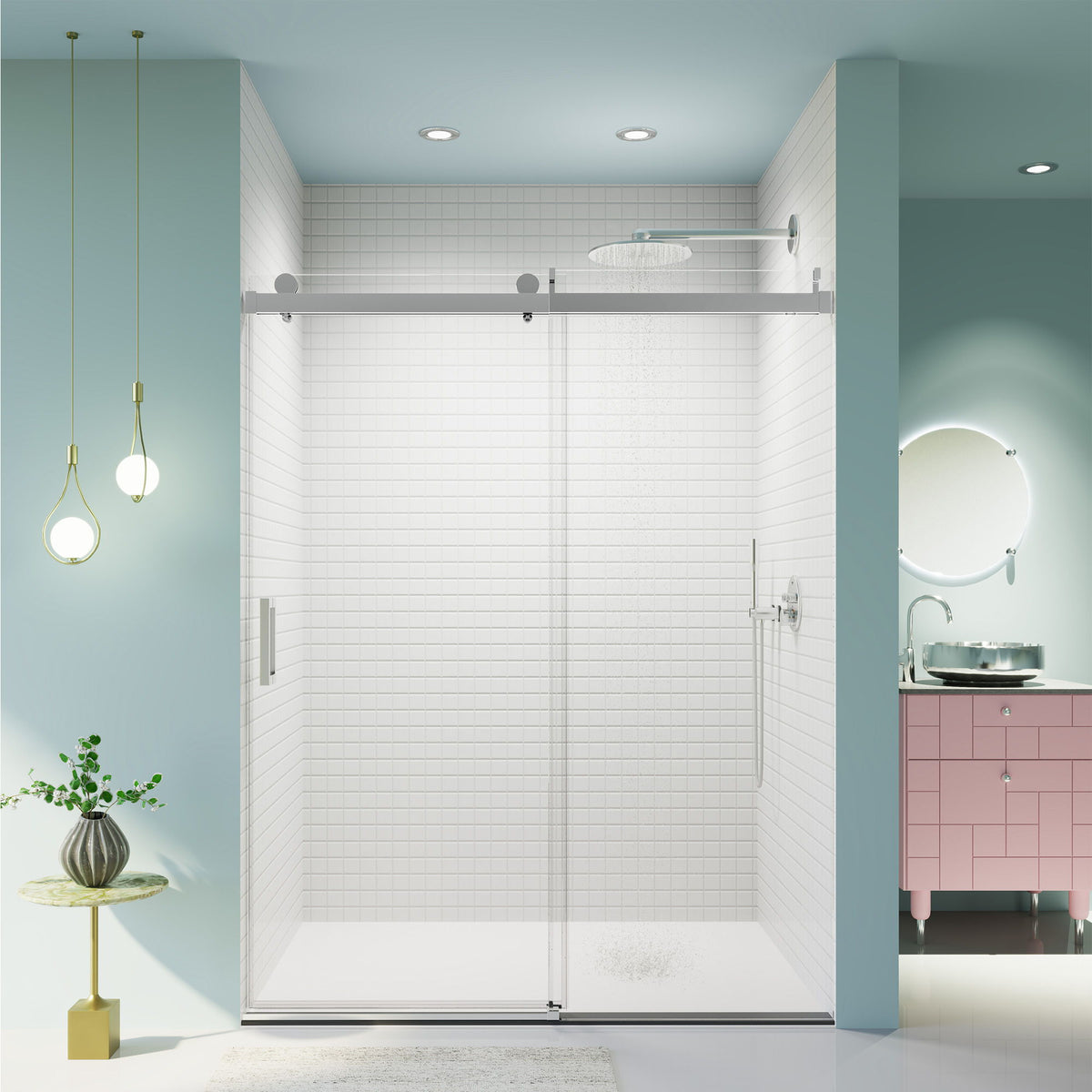 Frameless Single Sliding Soft Close Shower Doors, Reversible Installatio - Chrome