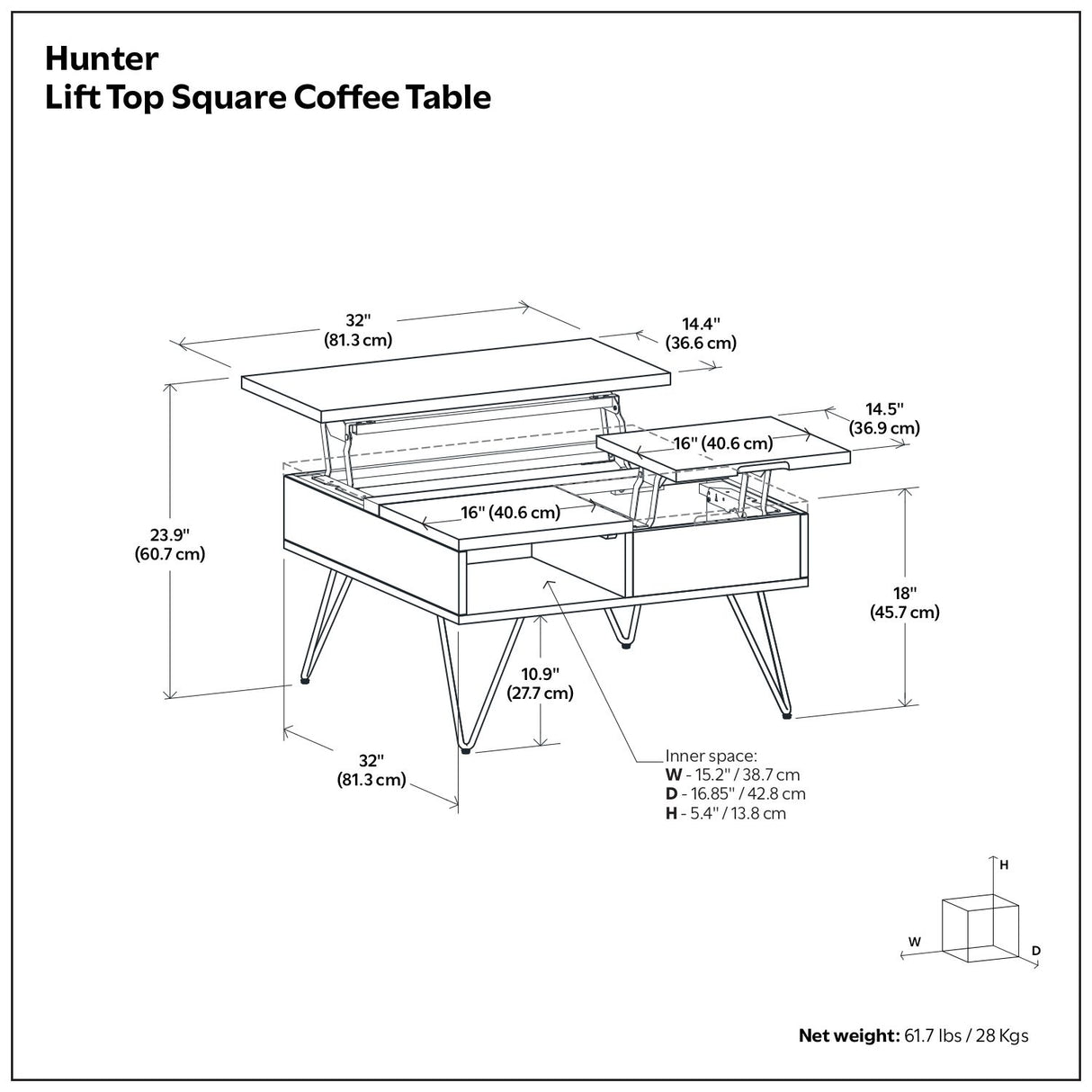 Hunter - Handcrafted Lift Top Coffee Table