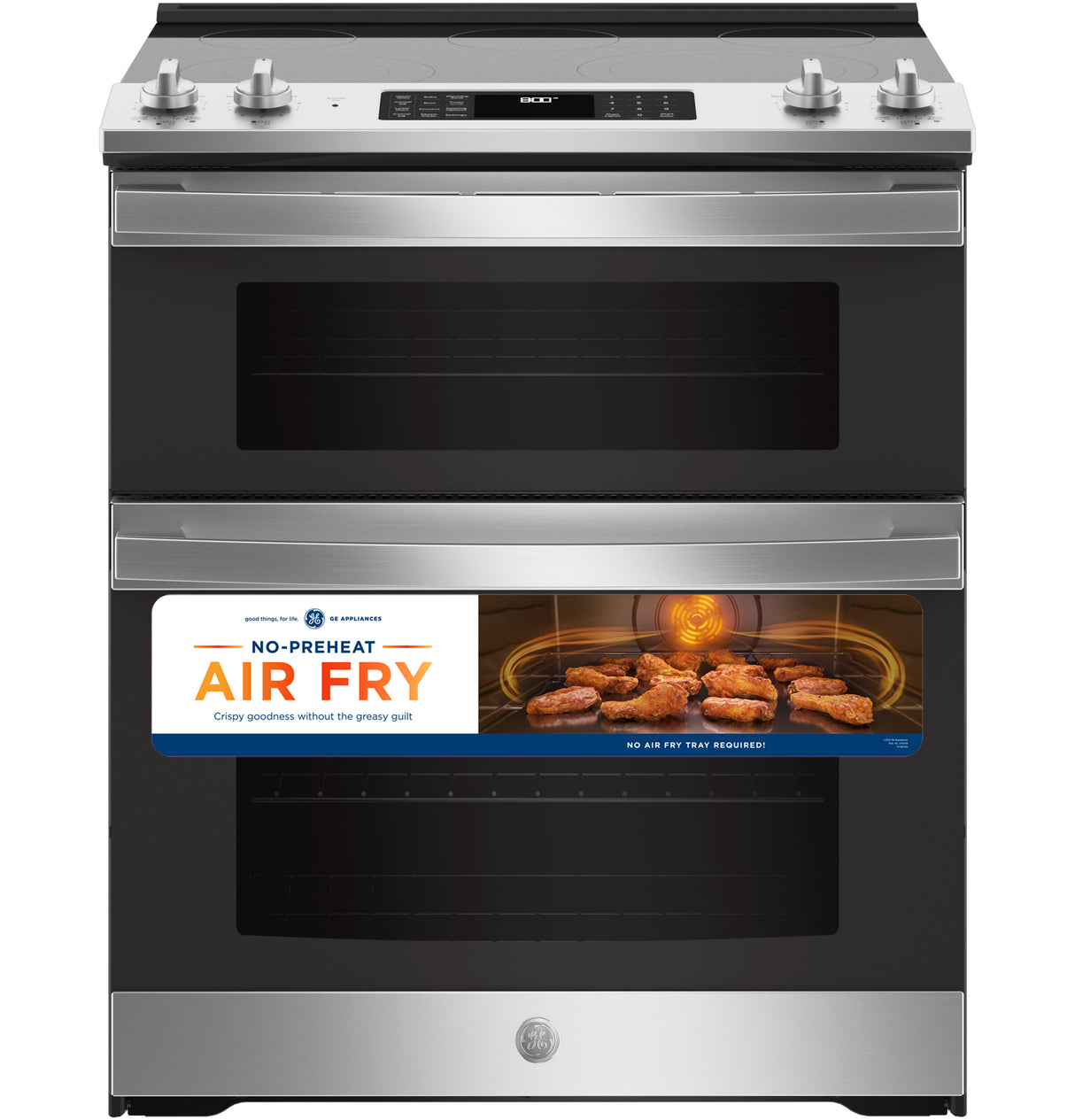 GE JSS86SPSS - 30 in. 6.6 cu. ft. Air Fry True European Convection Double Oven Slide-In Electric Range with Smoothtop Burners - Stainless Steel
