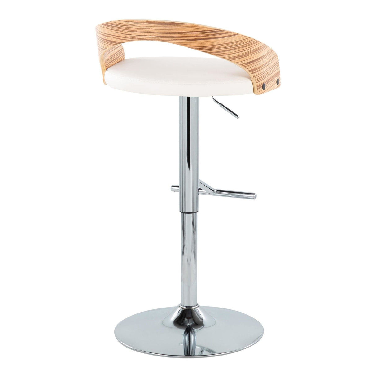 Grotto - Adjustable Barstool (Set of 2) - White Faux Leather And Zebra Wood