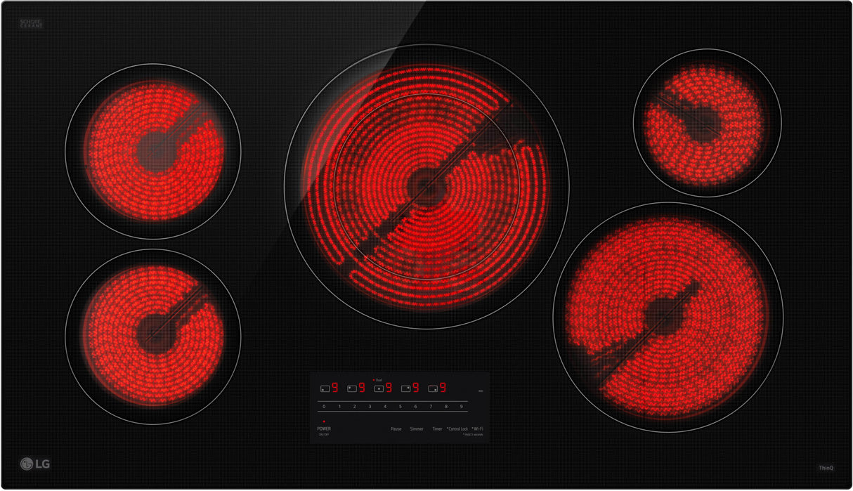 LG CBEW3613BE electric cooktop with elements on