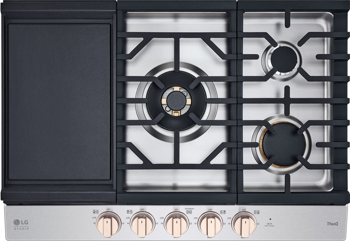 LG STUDIO CBGS3028N gas cooktop angled view