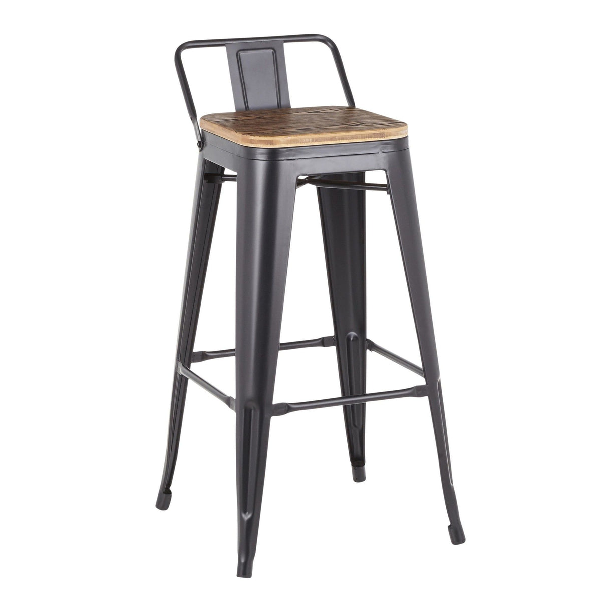 Oregon - Industrial Low Back Barstool (Set of 2) - Black Metal And Wood-Pressed Grain Bamboo