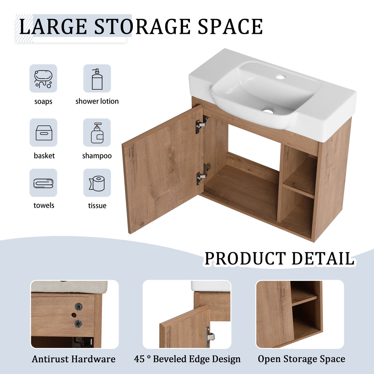 Wall Mounted Bathroom Vanity & Sink & Soft Close Door