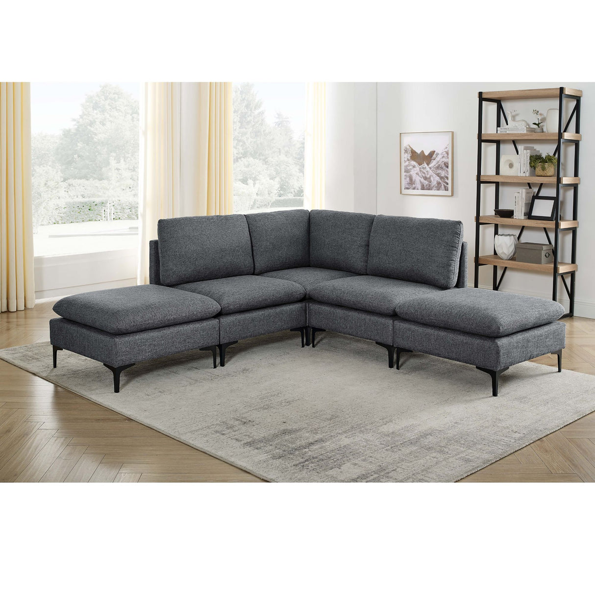 Upholstered Modular Sectional With Tall Legs, Medium Firm Seat
