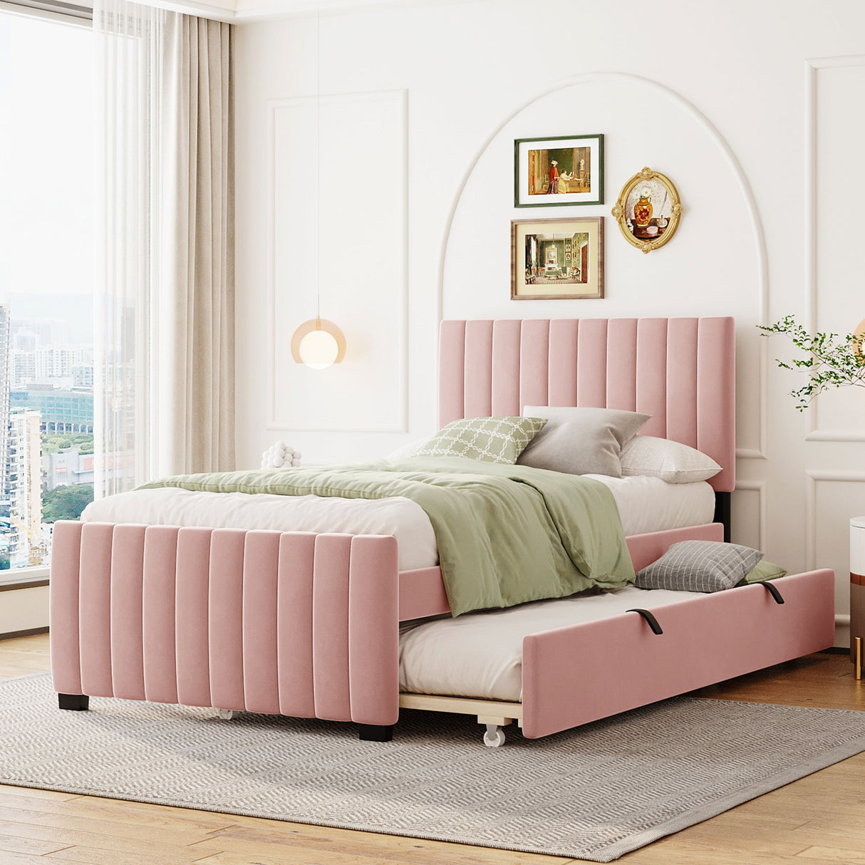 Upholstered Design Platform Bed With Trundle