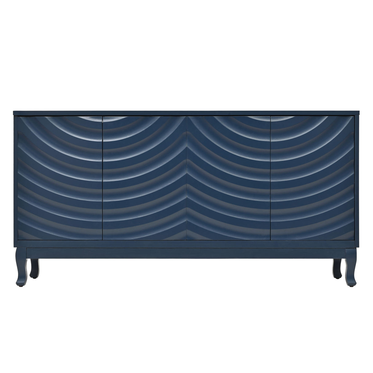 Elegant Sideboard With Sophisticated Wavy Pattern Doors And Arched Groove Design, Adjustable 4 Door Layout