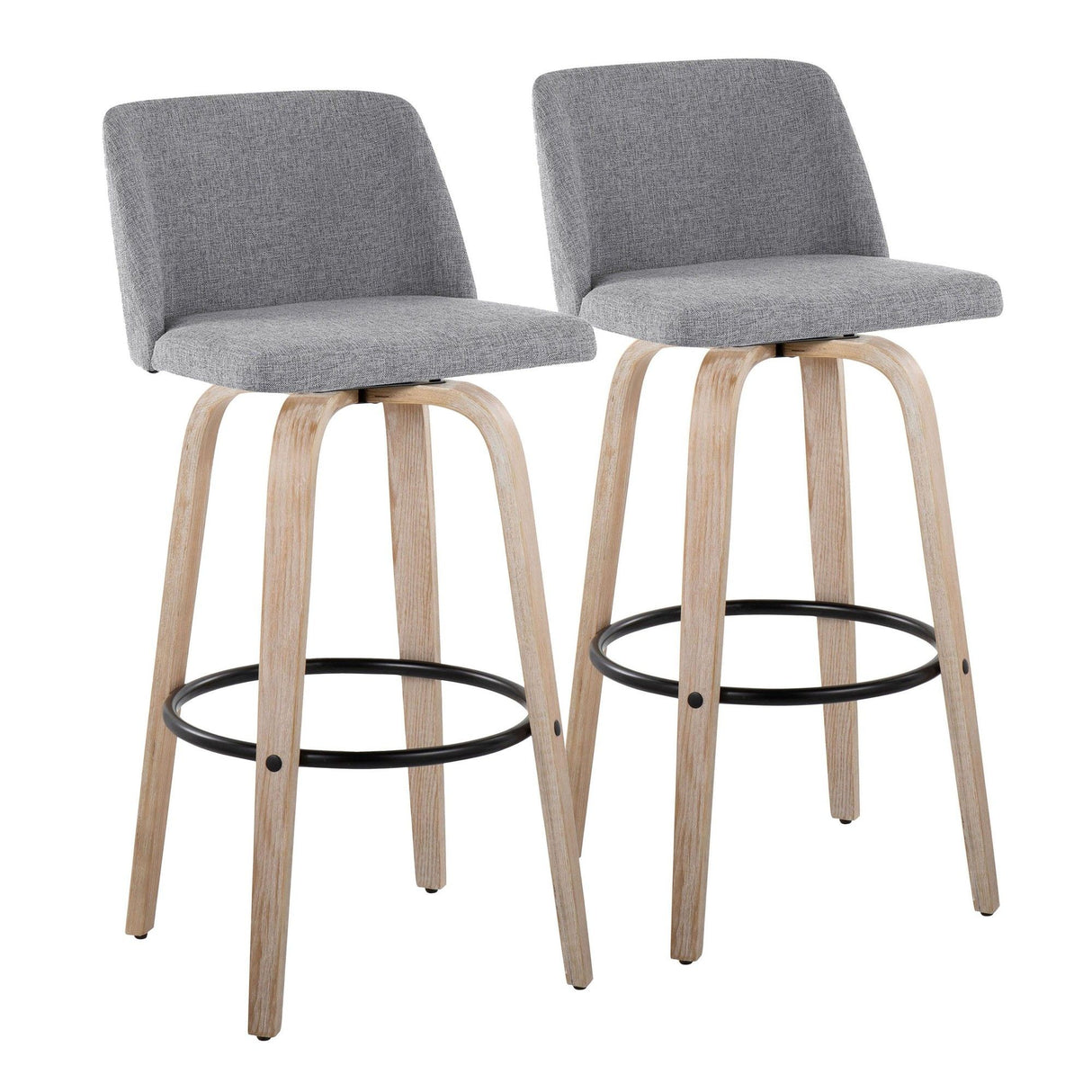 Toriano - 30" Fixed-Height Barstool (Set of 2) - White Wash And Black Round Base
