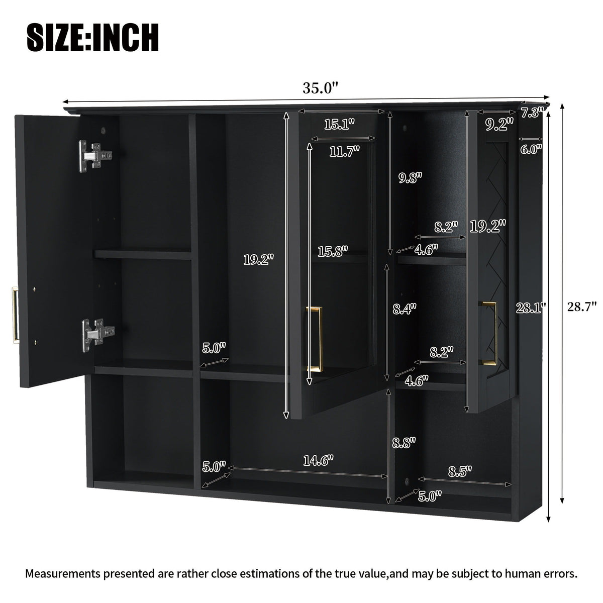 Modern Wall Mounted Medicine Cabinet With Adjustable Shelves, Soft Close Doors, High Define Mirror