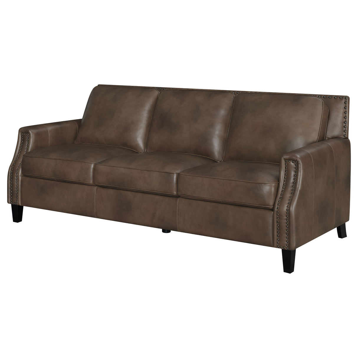 Gunderson - Upholstered Recessed Sofa In Sugar Leather With Tapered Legs - Brown