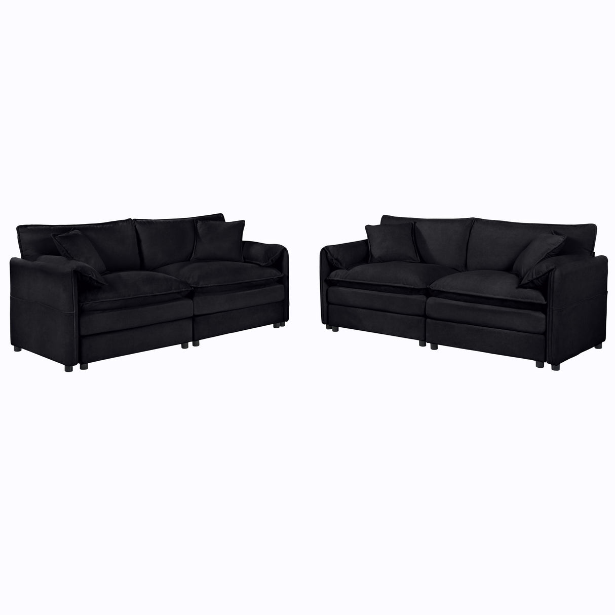 Modern Chenille Oversized Deep Seat Luxury 2 Piece Sofa Set With 4 Pillows