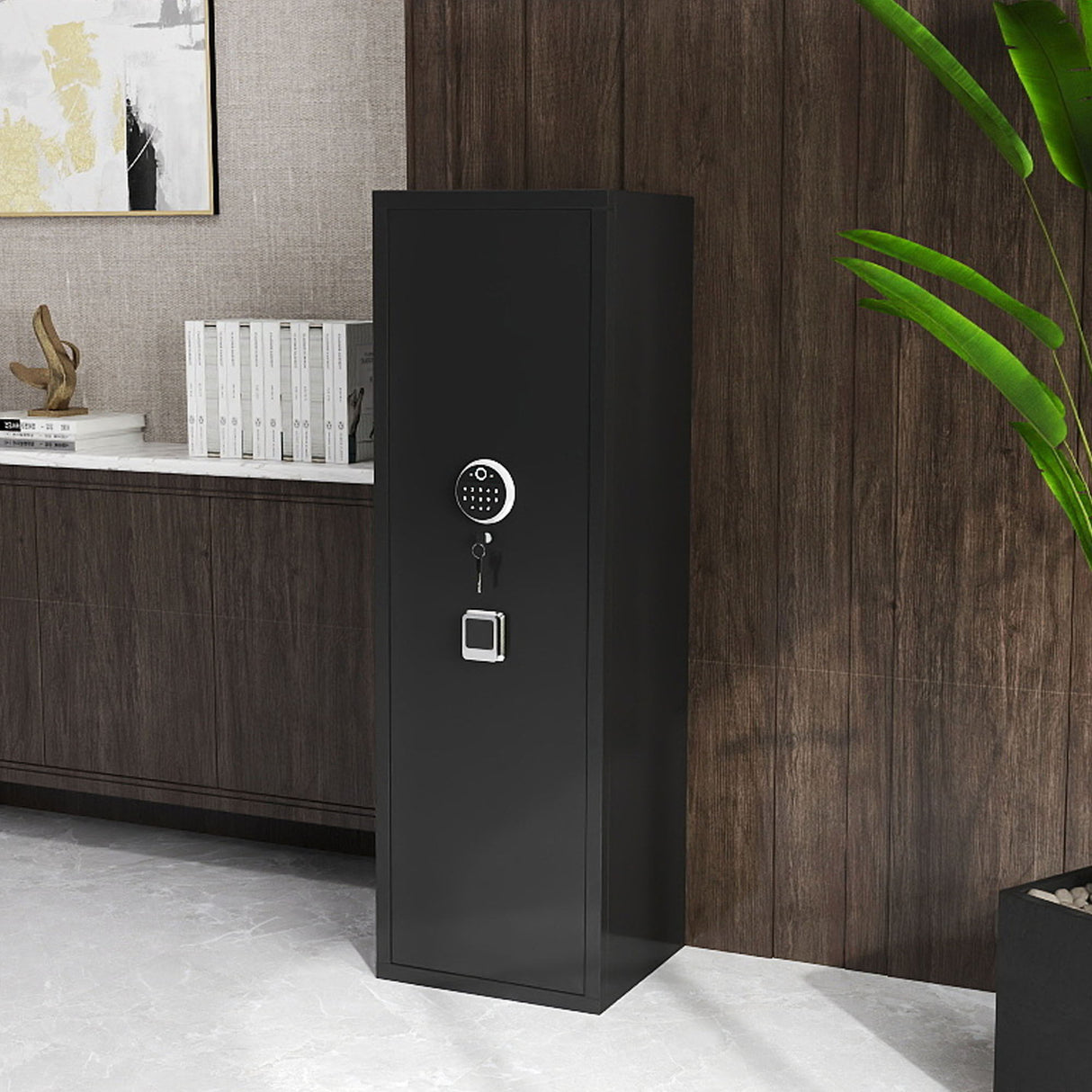 Gun Safes For Home Rifle And Pistols, Fingerprint Electronic Safe With Quick Access, Detachable Partition - Black