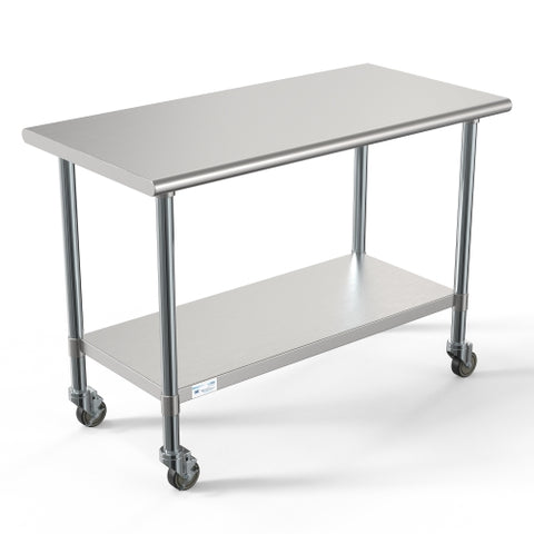 24" x 48" 18-Gauge 304 Stainless Steel Commercial Work Table with Casters, CT2448-18C.