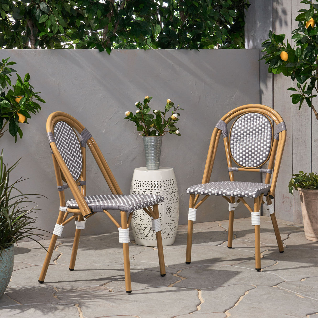 Outdoor Rattan And Aluminum French Bistro Chair Set