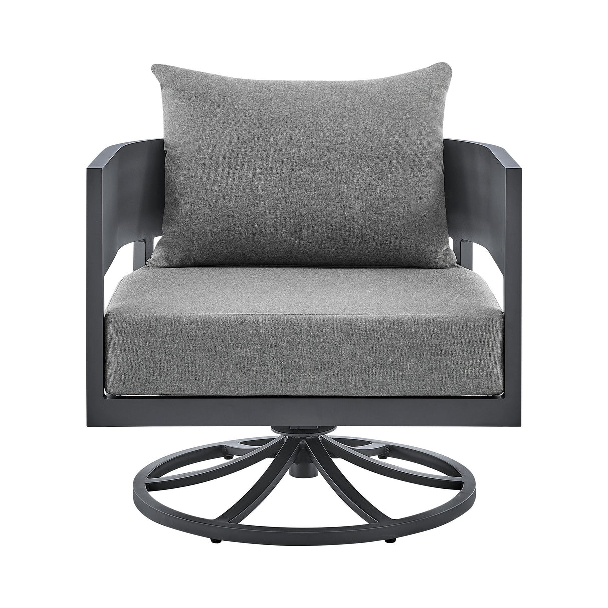 Argiope - 3 Piece Patio Outdoor Swivel Seating Set - Dark Gray Aluminum With Gray Cushions